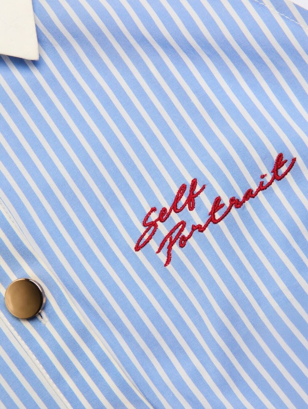 Self Portrait Blue Striped Cotton Midi Dress - Picture 5 of 13